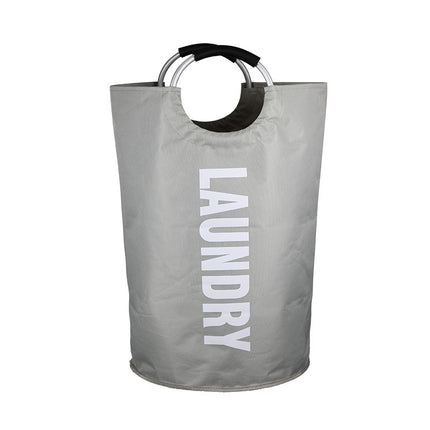 Light Gray Large-Capacity Double Oxford Fabric Laundry Hamper with Aluminum Handles - Durable Round Clothes Basket for Home Storage.
