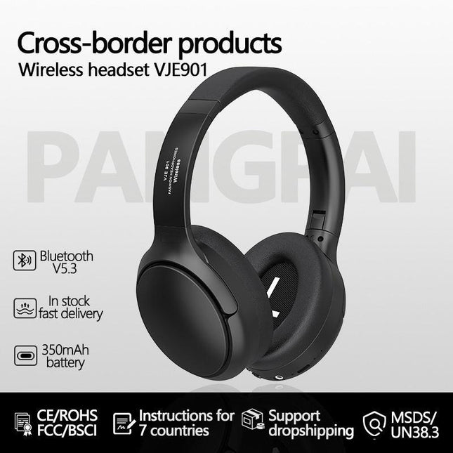 Silver VJE901 Wireless Bluetooth Over-Ear Headphones with Active Noise Cancelling.