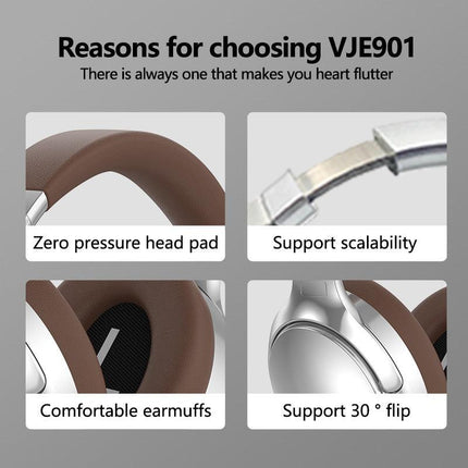 Silver VJE901 Wireless Bluetooth Over-Ear Headphones with Active Noise Cancelling.