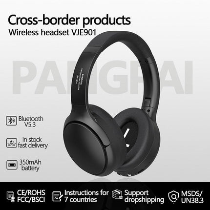 Black VJE901 Wireless Bluetooth Over-Ear Headphones with Active Noise Cancelling.