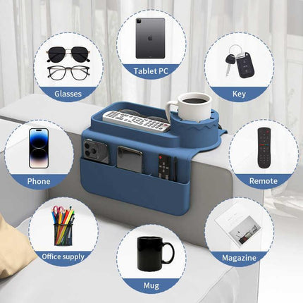 Light Blue Multi-Functional Silicone Couch Cup Holder with Storage Organizer | Durable and Creative Armrest Tray.