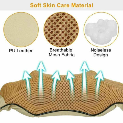 Portable Kneading Neck and Shoulder Massager with Heat - three-Button Design, Black.