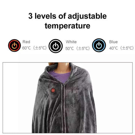 Electric Heated Flannel Blanket - 150x80cm USB-Powered Wearable Heating Shawl (Rechargeable battery not included).