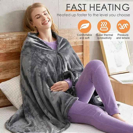 Electric Heated Flannel Blanket - 150x80cm USB-Powered Wearable Heating Shawl (Rechargeable battery not included).