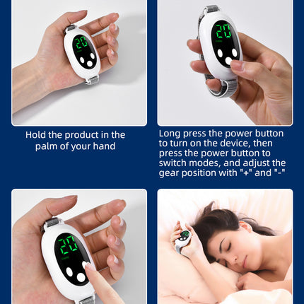 White Portable Sleep Aid Device - EMS Pulse Relaxation & Stress Relief Gadget with LED Display, Adjustable Wrist Strap.