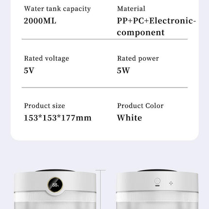 2000ML Large Capacity Humidifier with LED Display - Silent Cool Mist Air Humidifier for Home and Office.