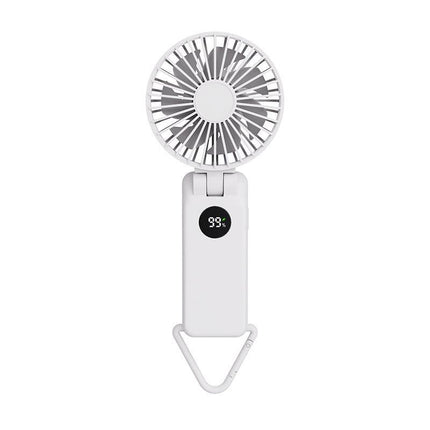 White Portable Handheld Fan with 2000mAh Battery - 3-in-1 Design for Desk, Handheld, and Hanging Use (Model Q3).