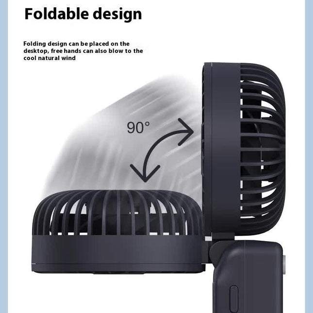White Portable Handheld Fan with 2000mAh Battery - 3-in-1 Design for Desk, Handheld, and Hanging Use (Model Q3).