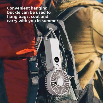 White Portable Handheld Fan with 2000mAh Battery - 3-in-1 Design for Desk, Handheld, and Hanging Use (Model Q3).