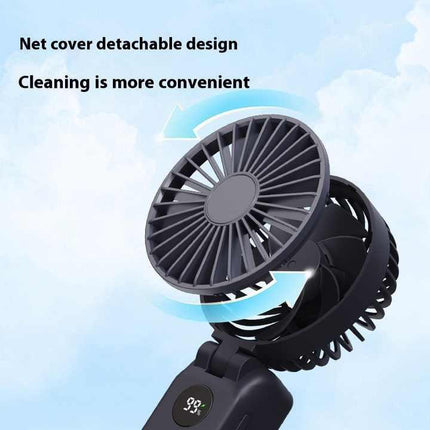 White Portable Handheld Fan with 2000mAh Battery - 3-in-1 Design for Desk, Handheld, and Hanging Use (Model Q3).
