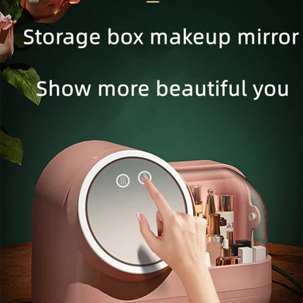 Ivory  White LED Vanity Makeup Organizer with Partition Storage and Touch-Control Mirror - Large Capacity Cosmetic Box.