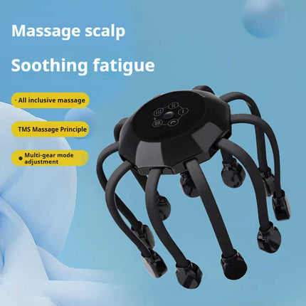 Black Upgraded B model [5 modes + vibration + timing + red light]  Multifunctional Electric Head Massager with 14 Nodes- Scalp Stress Relief.