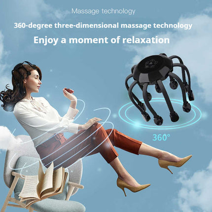 Black Upgraded B model [5 modes + vibration + timing + red light]  Multifunctional Electric Head Massager with 14 Nodes- Scalp Stress Relief.
