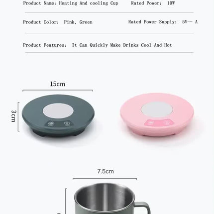 Green Multifunctional Cooling and Heating Cup with Mug - 10W Rapid Temperature Adjustment.