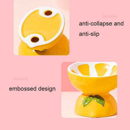 Ceramic Elevated Pet Food Bowl - Cute Pitaya Pattern Design for Cats and Small Dogs.