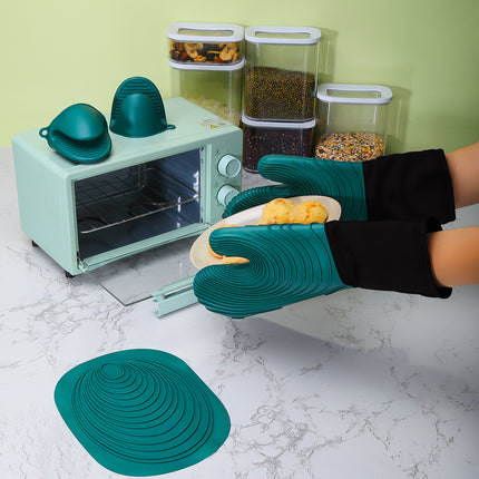 Gray Spiral Pattern Silicone Oven Mitts - Heat Resistant and Non-Slip Design (1 Pair/2 PCS).