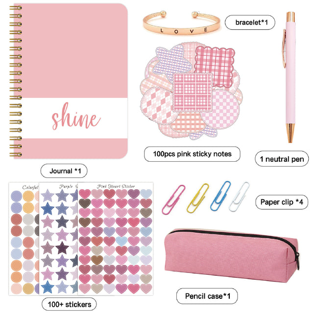 Kids Creative Journal Gift Set(Pink) - Notebook, Pen, Stickers, and Accessories.