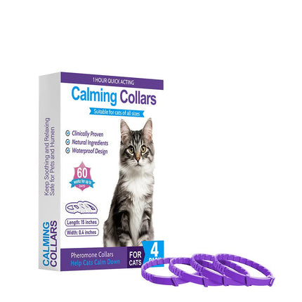 Purple Calming Collars for Cats - Natural Anxiety Relief, Adjustable, 4 Pack.