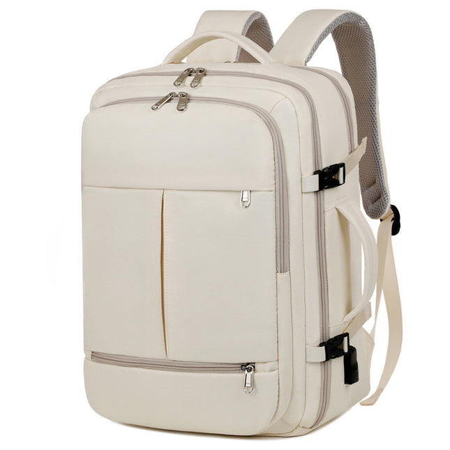 Large Capacity Travel Backpack with USB Charging Port - Beige.