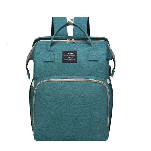 Multifunctional Diaper Backpack with Mosquito Net and Insulated Pockets - Green.