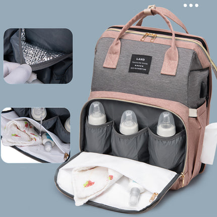 Multifunctional Diaper Backpack with Mosquito Net and Insulated Pockets - Green.