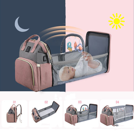 Multifunctional Diaper Backpack with Mosquito Net and Insulated Pockets - Green.