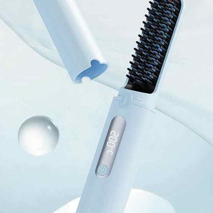 Cordless Hair Straightener Brush with Adjustable Temperature - Black.