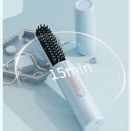 Cordless Hair Straightener Brush with Adjustable Temperature - Black.