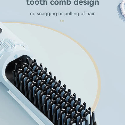 Cordless Hair Straightener Brush with Adjustable Temperature - Black.