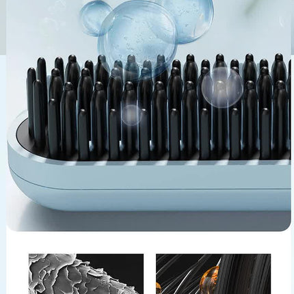 Cordless Hair Straightener Brush with Adjustable Temperature - Black.