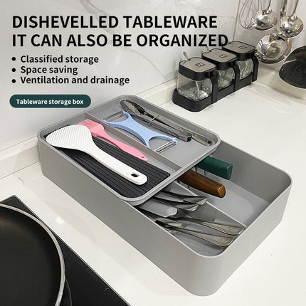 Kitchen Tableware Rack - Non-Punching Installation, Gray.