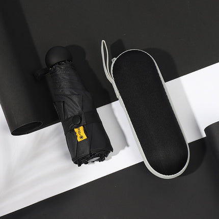 Black Compact 5-Fold Umbrella with UV Protection, Wind Resistance, and Travel-Friendly Design.