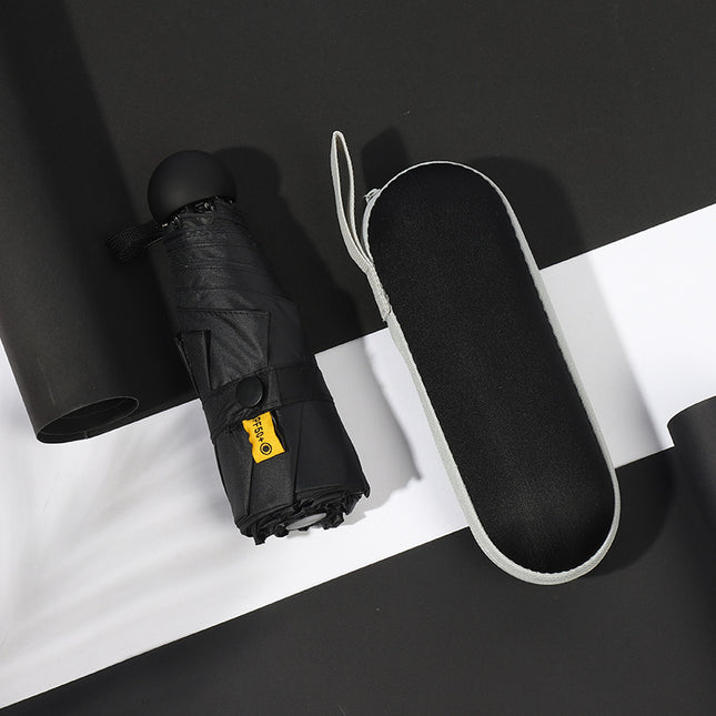 Black Compact 5-Fold Umbrella with UV Protection, Wind Resistance, and Travel-Friendly Design.