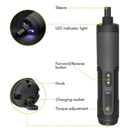 3.6V Li-ion Cordless Electric Screwdriver Set with 24 Bits, LED Light, and Torque Adjustment, 250rmp.