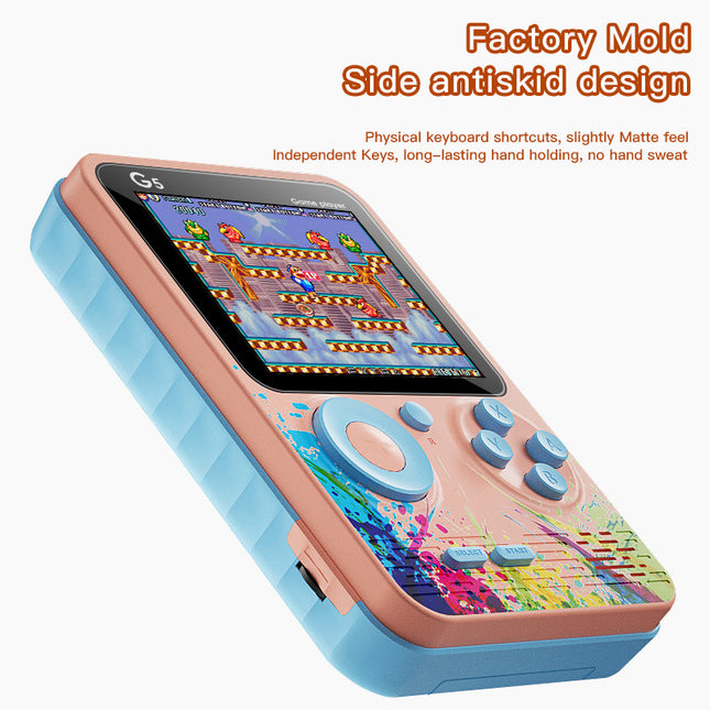 G5 Retro Handheld Game Console with 500 Classic Games - Sky Blue with gamepad.