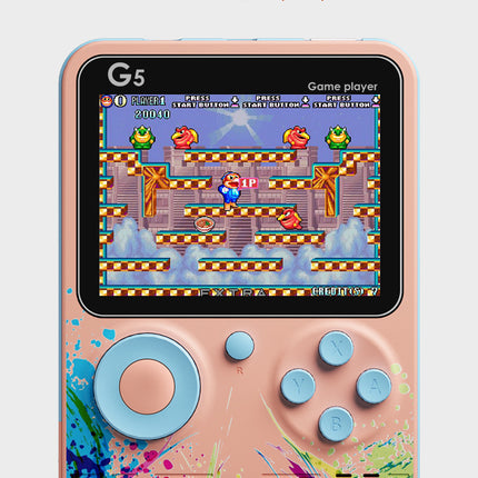 G5 Retro Handheld Game Console with 500 Classic Games - Sky Blue with gamepad.