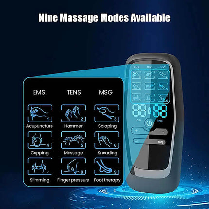 Dual Output EMS/TENS Massage Device with 9 Modes and Type-C Charging, (8 Adhesive Pads).