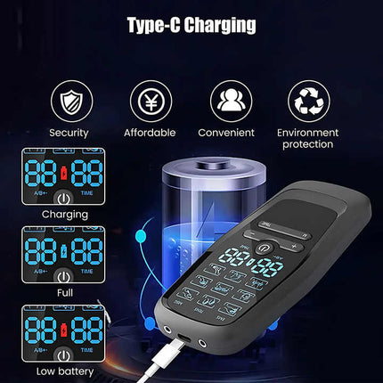 Dual Output EMS/TENS Massage Device with 9 Modes and Type-C Charging, (8 Adhesive Pads).