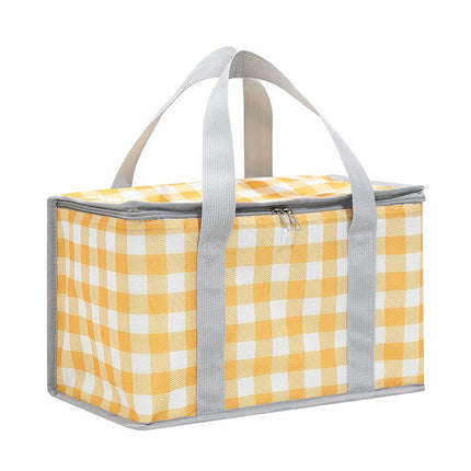 2PCS Yellow Insulated Picnic Lunch Bag with Checkered Design, Thermal Storage for Hot and Cold Items.