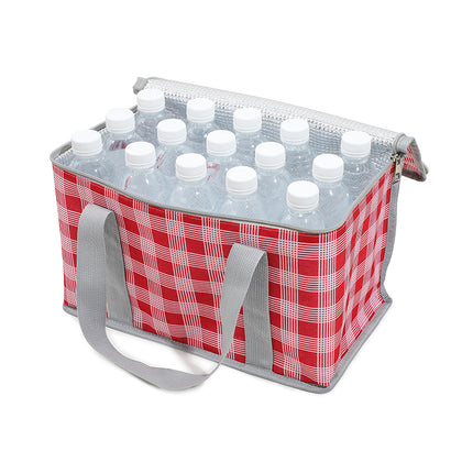 2PCS Green Insulated Picnic Lunch Bag with Checkered Design, Thermal Storage for Hot and Cold Items.