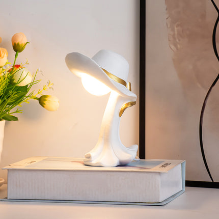 White Creative Cowboy Hat USB Table Lamp for Home and Office Decor.