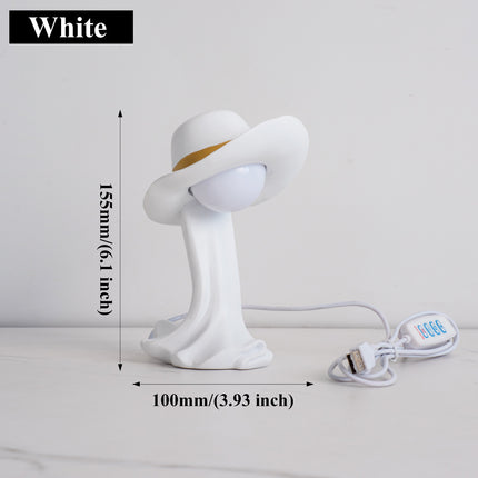 White Creative Cowboy Hat USB Table Lamp for Home and Office Decor.