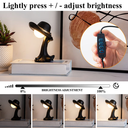 White Creative Cowboy Hat USB Table Lamp for Home and Office Decor.