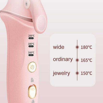 Pink Mini Cordless Hair Curler with Adjustable Heat Settings and USB Charging.