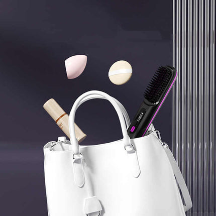 White Wireless Hair Straightening Brush - Compact and Rechargeable Styling Tool.