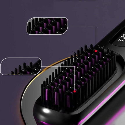 White Wireless Hair Straightening Brush - Compact and Rechargeable Styling Tool.