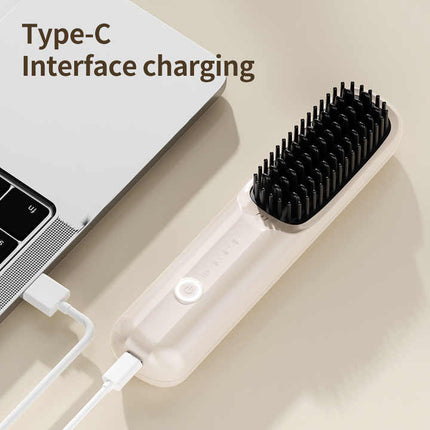 Purple Rechargeable Wireless Hair Straightening Brush - Sleek and Portable Styling Tool.