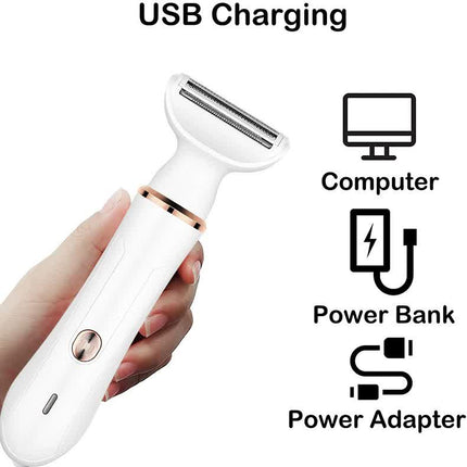 2-in-1 Electric Lady Shaver with Precision Tip - Portable and Rechargeable Grooming Tool.