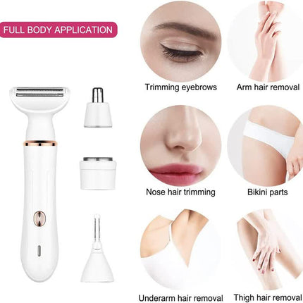 4-in-1 Electric Lady Shaver Kit - Rechargeable and Portable Grooming Solution.
