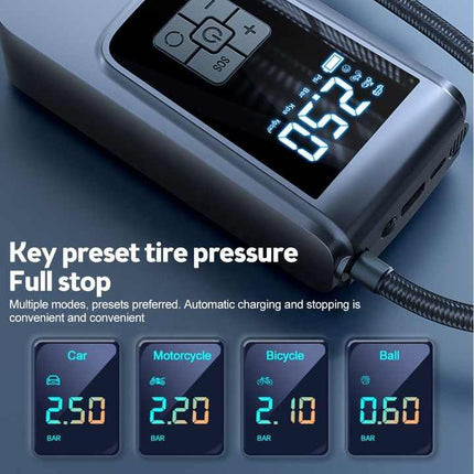 Portable Digital Tire Inflator Pump with LCD Display, Type-C Charging, and 150 PSI Max Pressure.